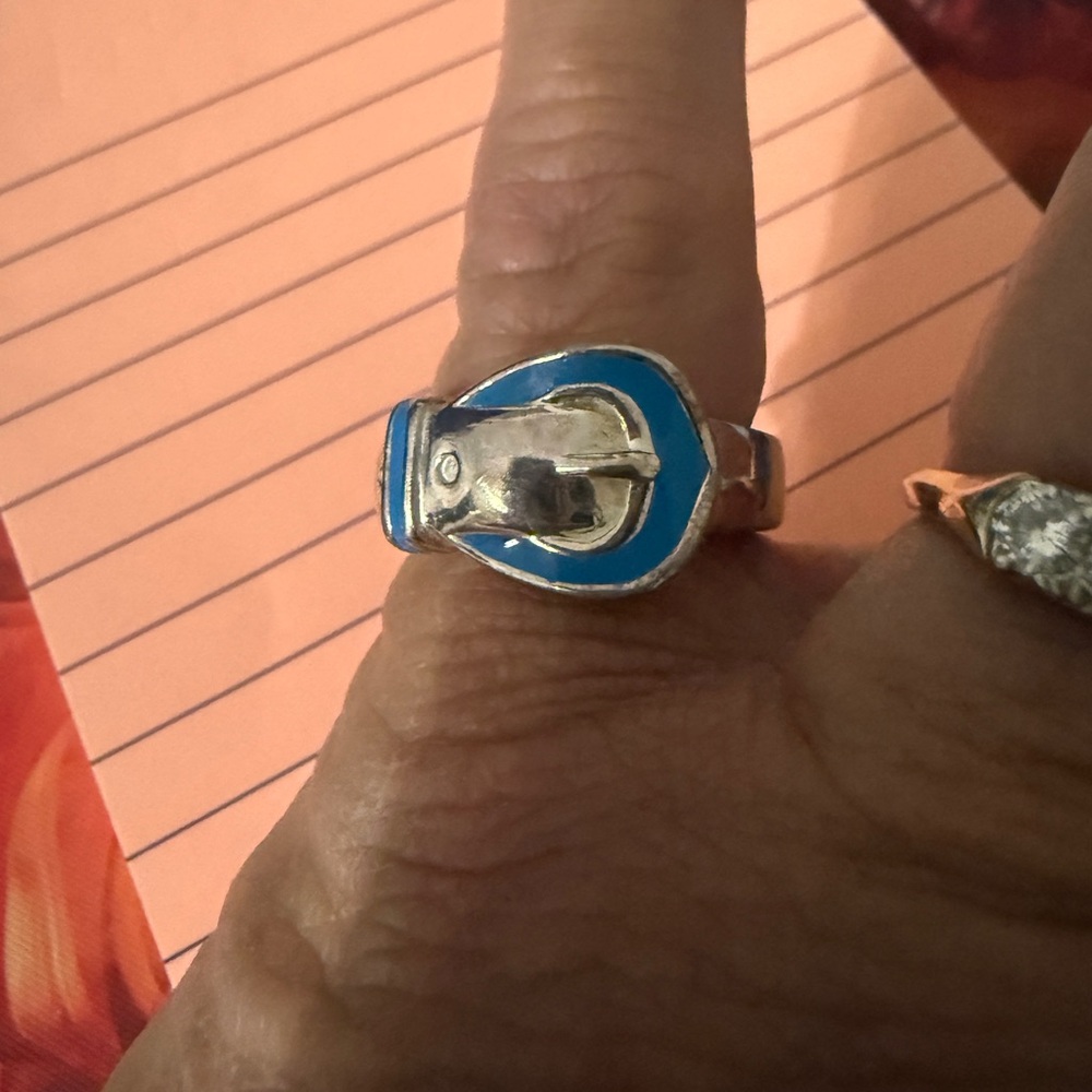 Source Unknown Blue and Silver Buckle Ring